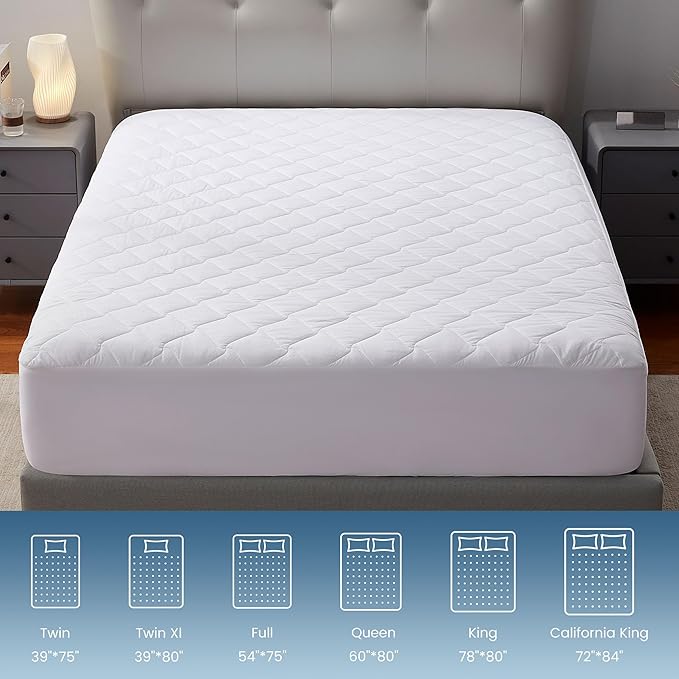SLEEP ZONE Waterproof Mattress Protector Pad California King Machine Washable, Breathable Mattress Topper with Deep Pockets, All-Season Use, Hotel Quality (California King, White)