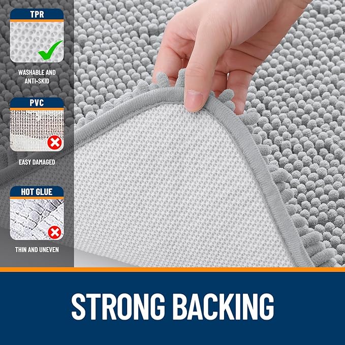 OLANLY Bathroom Rugs 35x24, Extra Soft Absorbent Chenille Bath Rugs, Rubber Backing Quick Dry, Machine Washable Bath Mats for Bathroom Floor, Tub and Shower, Home Decor Accessories, Light Grey