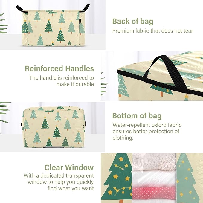 Burbuja 2 Pack Storage Bag Organizer with Handles for Clothes, Blankets, Bedding, Christmas Tree Foldable Storage Bag with Zipper & Clear Window, 95L