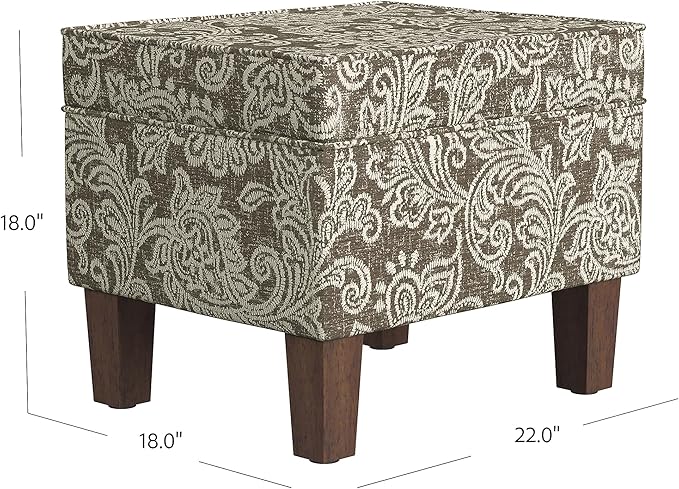 Homepop Home Decor |K7646-A880| Upholstered Modern Rectangular Storage Ottoman | Hinged Lid Ottoman with Storage for Living Room & Bedroom, Brown Jacobean Print