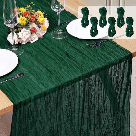 6 Pack Cheesecloth Table Runner 10Ft Christmas Gauze Boho Table Runners for Wedding Decor Bridal Shower Decorations Baby Shower Party(35" x 120")
