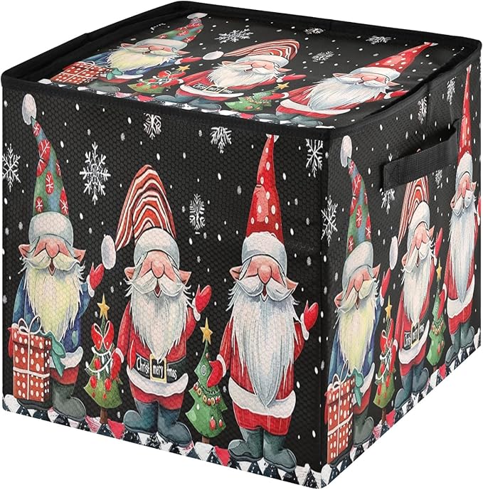 Gnomes Christmas Ornament Storage Basket Box Winter Snowflake Holiday Storage Container Cube with Adjustable Dividers for 64 Holiday Ornaments or Decorations Keeps Clean and Dry for Next Season
