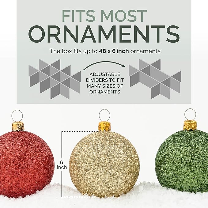 Christmas Ornament Storage Container,Box Stores Up to 96-3 inch ornaments, Adjustable Dividers, Large Organizer Bin to Protect and Store Holiday Décor - Green