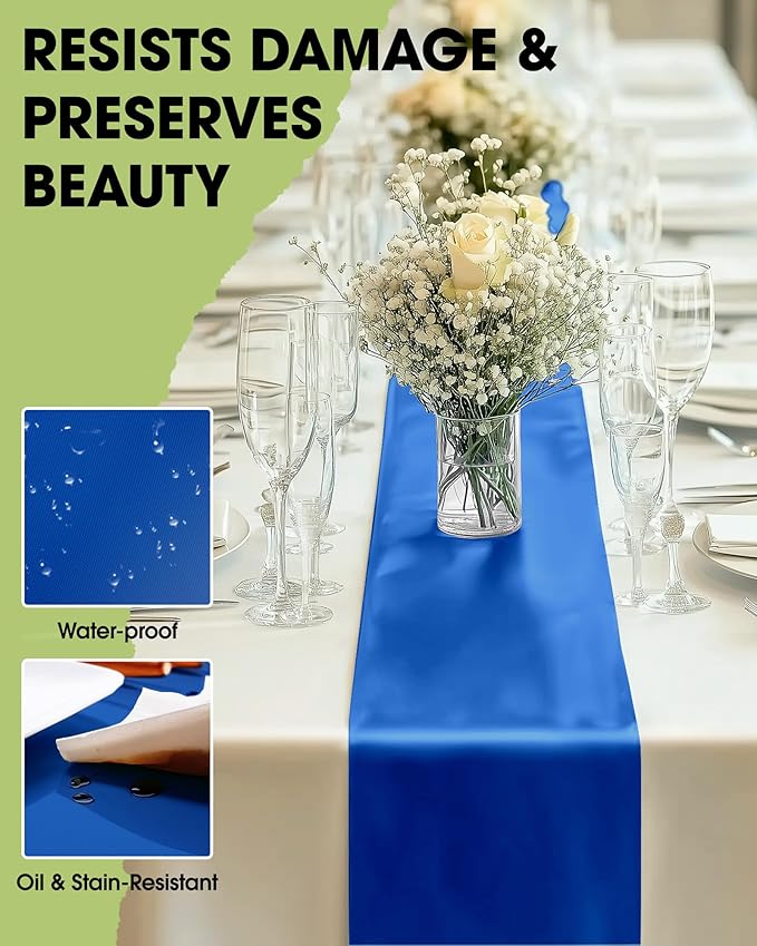 Pureegg Navy Blue Plastic Table Runners - 10 Pack, 14'' x 108'', Water Resistant & Disposable Centerpiece Decorations for Table Cloth, Wedding, Birthday, Holiday, Baby Shower, Party, Home Decor