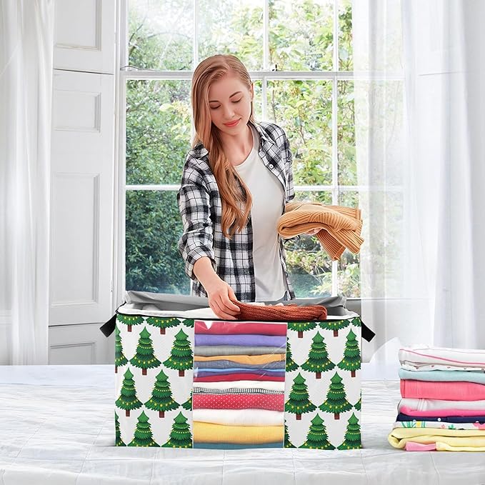 Burbuja 2 Pack Storage Bag Organizer with Handles for Clothes, Blankets, Bedding, Christmas Tree Foldable Storage Bag with Zipper & Clear Window, 95L
