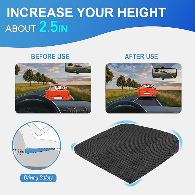 Lofty Aim Car Seat Cushion, Comfortable Memory Foam Seat Pillow for Driving, Sciatica-Back Pain Relief, Cushion for Car-Truck, Office, Wheelchair - Mesh Black
