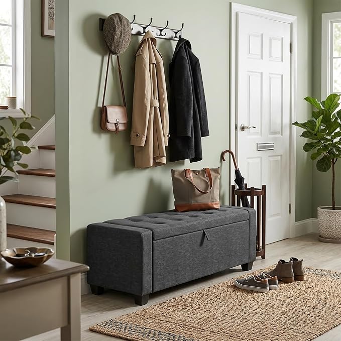 Storage Ottoman Bench, 50" End of Bed Bench with Legs,Storage Chest with Safety Hinge, Modern Entryway Benchs for Living Room, Bedroom, Entryway, Darkgray