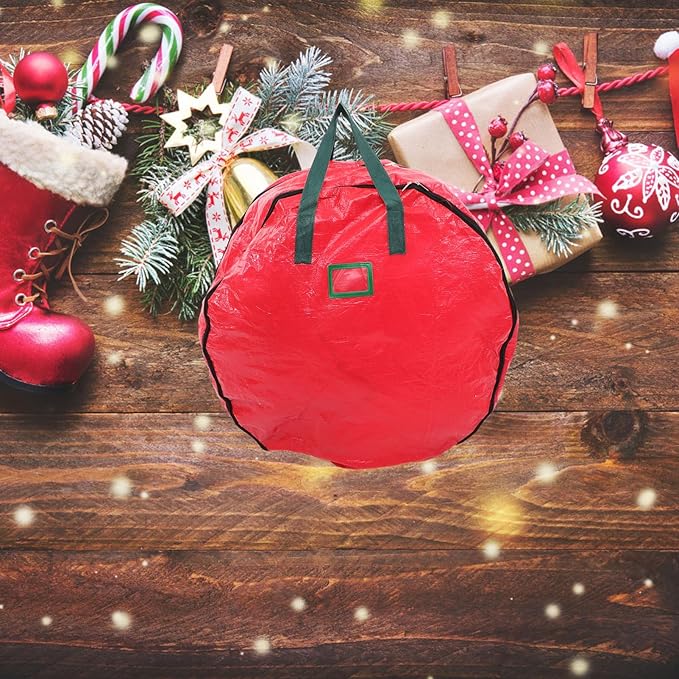 Christmas Wreath Organizer Double Storage Bag Zippered Holder for Wreaths Pe Material for Holiday Decoration Storage