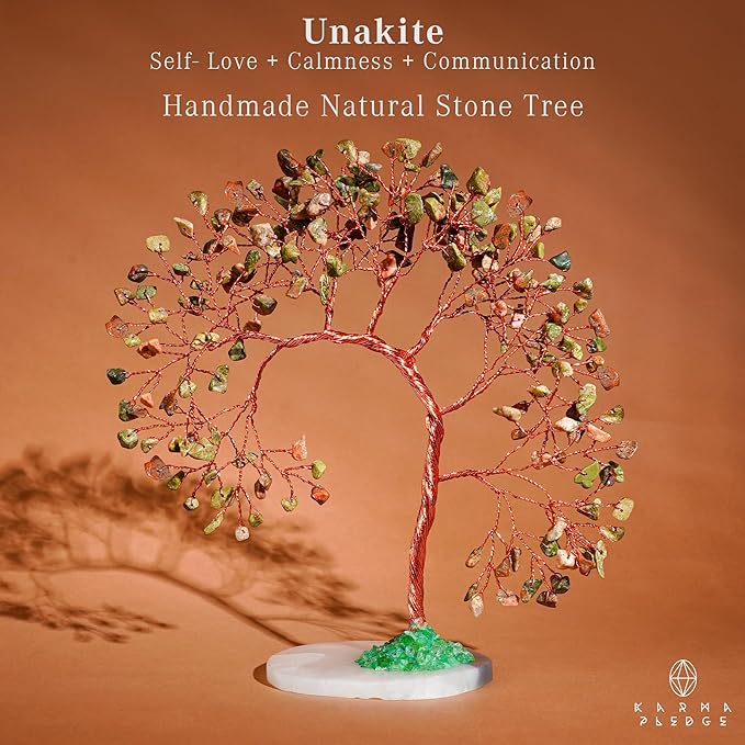 Crystal Tree of Life for Home, Office, Room, Wall Decor to Bring Money & Good Luck, Handmade Unakite Reiki Healing Chakra Tree Gifts for Women, Men, Mom & Dad, Unique Gifts for Birthday & Anniversary