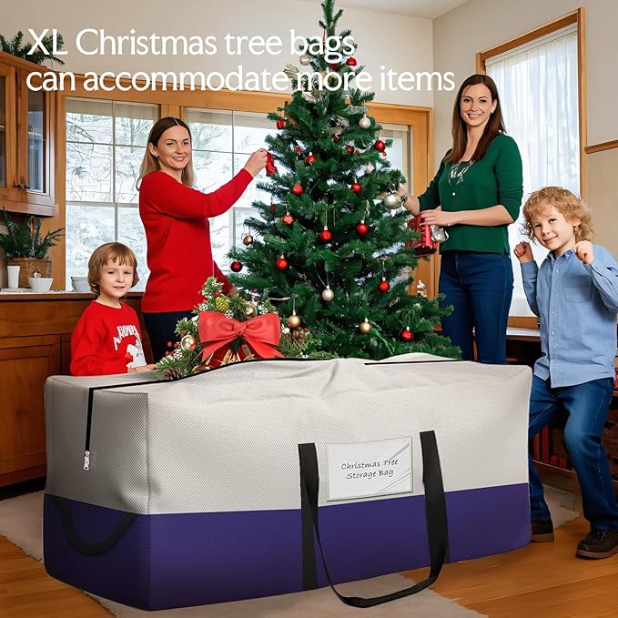 Christmas Tree Bag,Fits Up 8 Ft Tall Artificial Trees,600D Oxford Material,Heavy Duty Tree Bag,Dampproof Storage Bag with Durable Reinforced Handles & Dual Zipper&Transparent Pocket