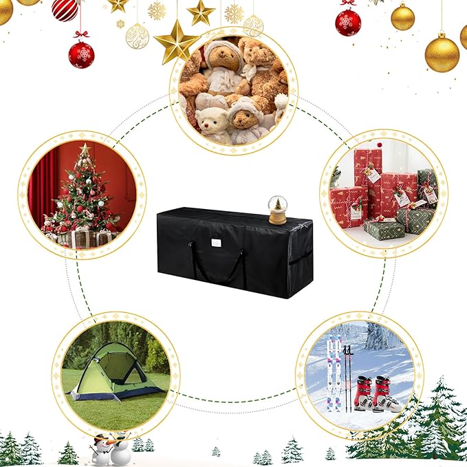 Christmas Tree Storage Bag Fits Up to 7.5 Ft Artificial Disassembled Trees Large Christmas Storage Containers Heavy Duty 600D Oxford Xmas Holiday Tree Bag with Durable Handles & Dual Zipper (Black)