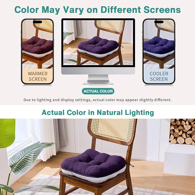 BETU Chair Cushions for Dining Chairs Set of 4,3.5" Thick Kitchen Table Chair Pads with Ties,Non Slip Backing and Covers, Seat Cushion for Dining Room,Bar,Patio Chairs,16"X16"X3.5",Dark Purple