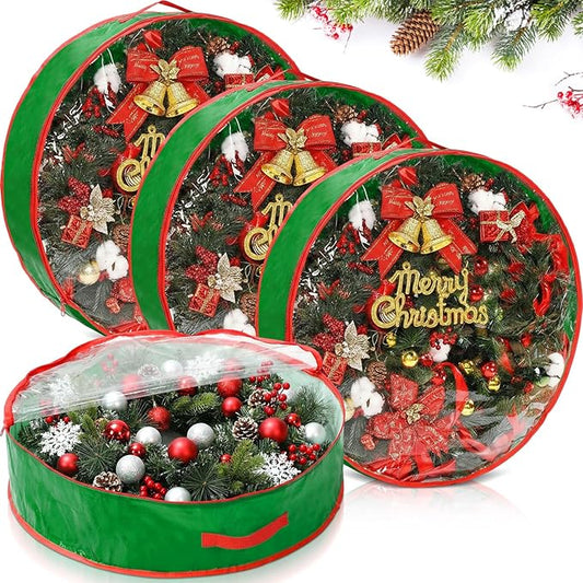 Aliceset 4 Pack Wreath Storage Containers, Ornament Garland Wreath Storage Bags with Handle Zipper Decorative Storages Box for Winter Valentine Wreaths(30 x 30 x 7.8 Inch,Light Green)