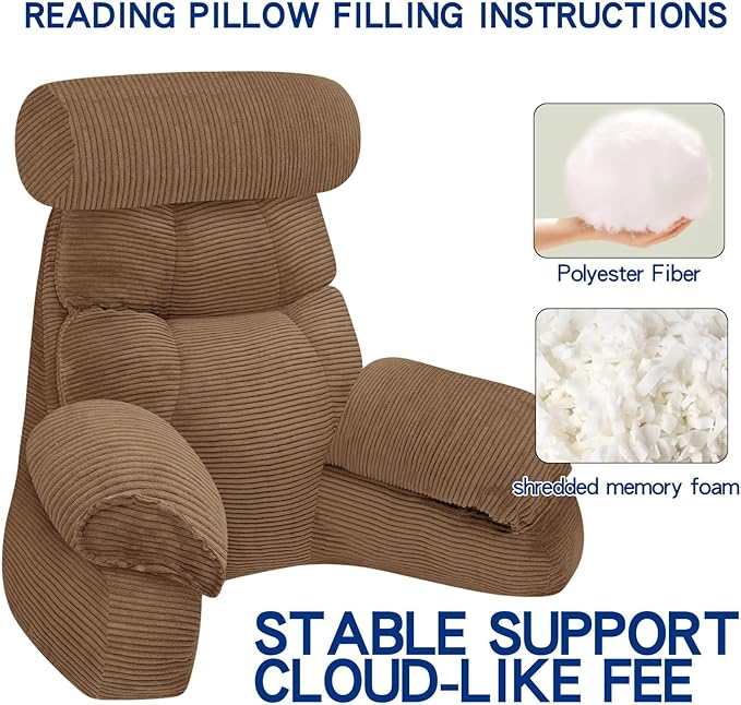 FXXUDVNIIN Back Pillow for Bed Sitting up – with 9.4" Armrest, for Reading, Gaming, Relaxing. Also Serves as tv Pillows for Sitting in Bed, Floor Pillow & Back Support for Adults.