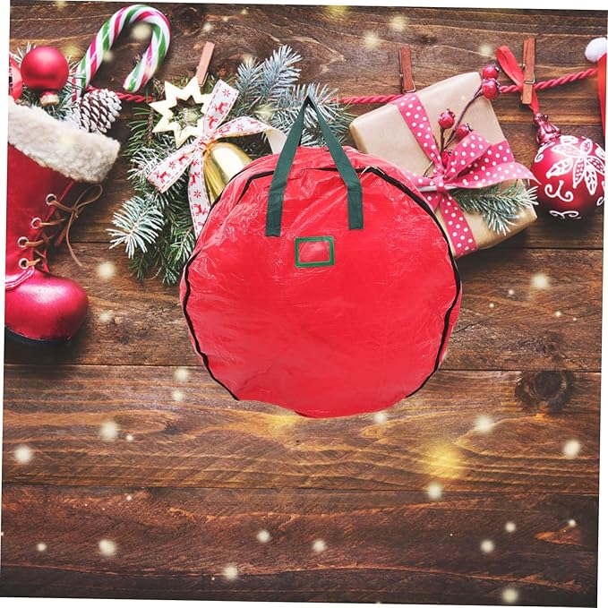 Christmas Wreath Storage Bag with Handle Double-Layer Pe Wreath Holder for and Portable Holiday Decoration Organizer