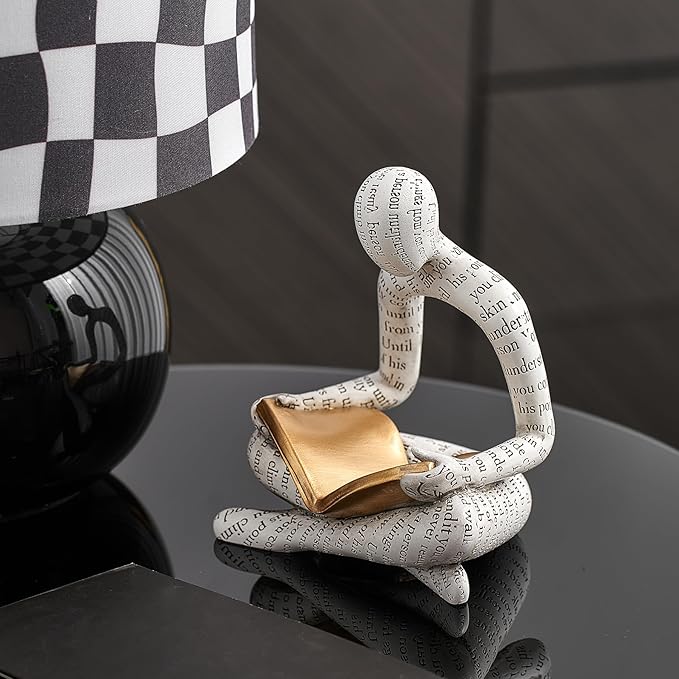 White Decor Reading Statue - Modern Abstract Thinker Sculptures - Resin Decorations for Living Room Coffee Table - Bookshelf Shelf Decor Accents for Dining Room Office - Gifts for Women