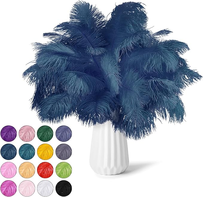 30pcs Navy Blue Ostrich Feathers Natural Bulk 8-10inch(20-25cm) Vase Craft Wedding Home Party Centerpieces Christmas Day Decoration