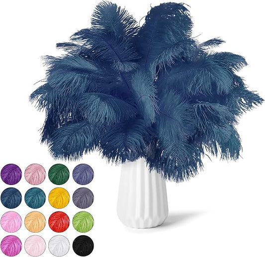 30pcs Navy Blue Ostrich Feathers Natural Bulk 8-10inch(20-25cm) Vase Craft Wedding Home Party Centerpieces Christmas Day Decoration
