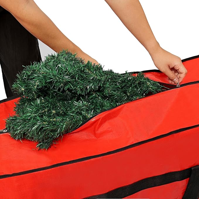 HOMEST Christmas Tree Storage Bag, Fits for 4.5-7ft Xmas Artificials, Zippered Bag with Reinforced Carrying Handles, Red (Bag Only）