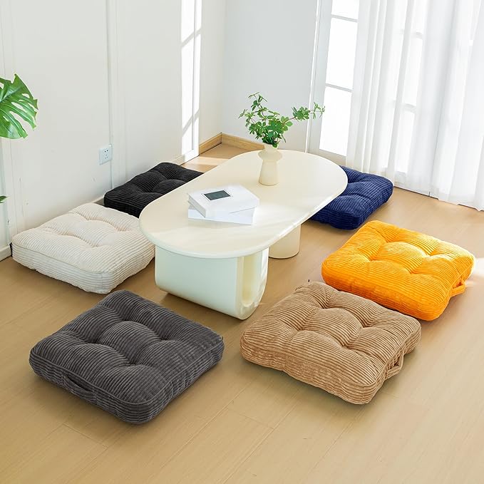 HIGOGOGO Floor Pillow Cushion for Adults, Meditation Cushion Pillow, Large Square Floor Sitting, Tufted Corduroy Cover, for Tatami Living Room or Yoga, 22x22 Inch, Coffee