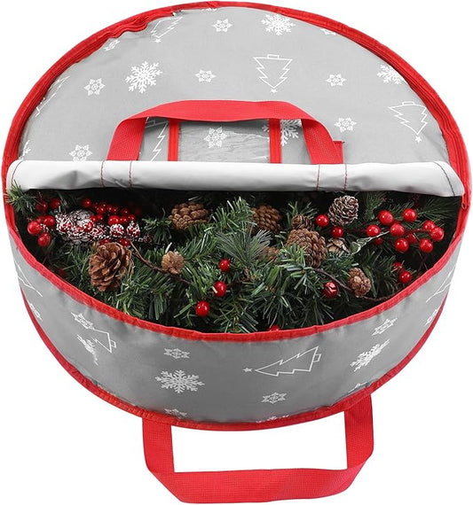 30 Inch Christmas Wreath Storage Bag, Wreath Storage Container with Carry Handles Zipper and Labeling Card Slot, Waterproof Garland Storage Container for Wreath Christmas Decoration, Grey