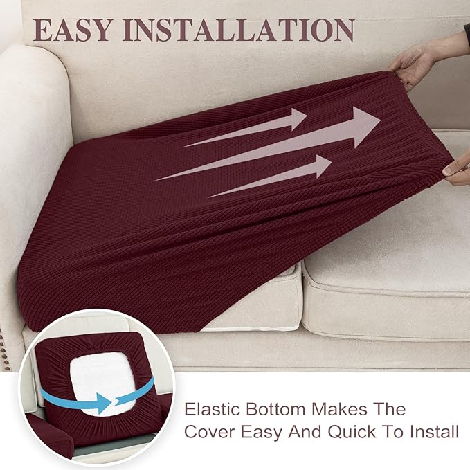 LA MEACK Couch Cushion Chaise Lounge Cover Washable Separate Seat Chaise Couch Cover Stretch Sectional Sofa Slipcover (1 Piece for Chaise or Sofa 3-Seater, Burgundy)
