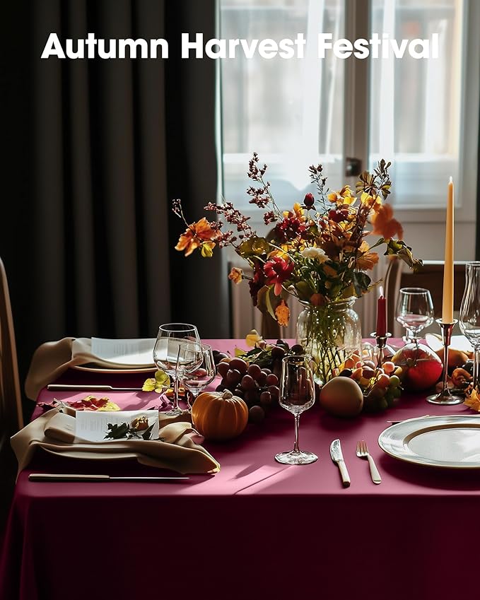 Pureegg Plastic Table Cloth Disposable 10 Pack, 54 x 108 Inch Table Cloths, Party, Thanksgiving Decorations, Harvest, Fall Tablecloths, Rectangle, Maroon Plastic Cover, Leakproof & Sturdy, Burgundy