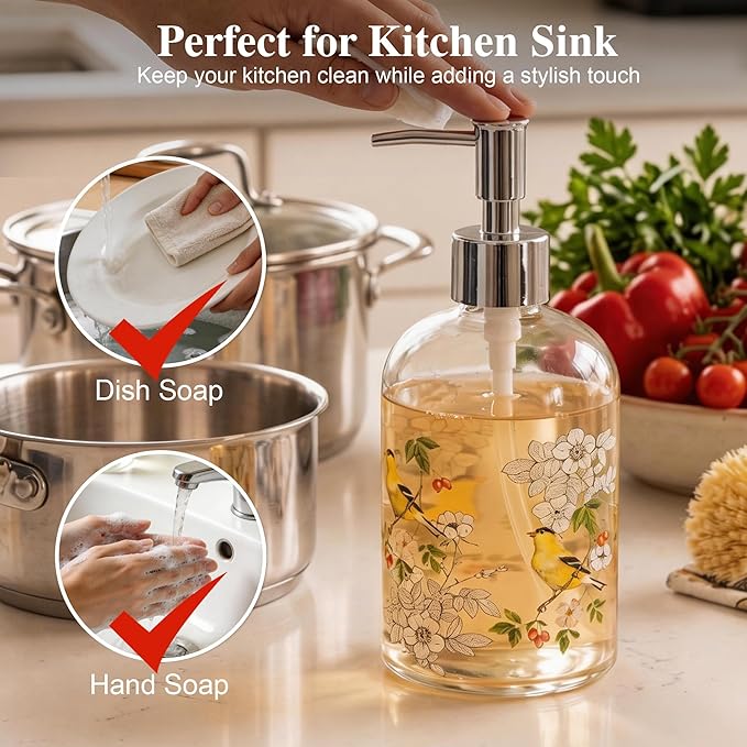 17oz Glass Soap Dispenser with Plastic Pump, 2 Pack Refillable Kitchen Soap Dispenser for Dish Soap, Soap Dispenser Bathroom for Hand Soap, Lotion, Body Wash