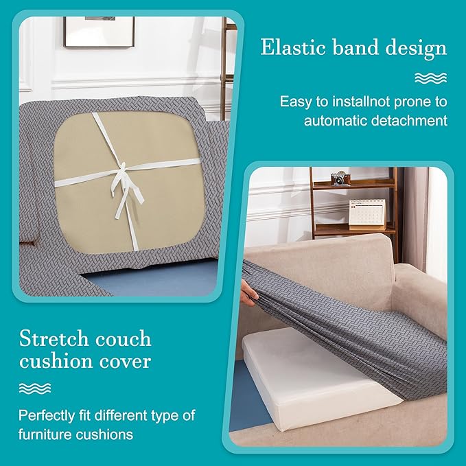 BIETYONE 12Pcs Stretch Patio Cushion Covers,Outdoor Couch Covers Replacement,Outdoor Couch & Sofa Slipcovers,for Patio Furniture Cushion Covers,Washable Reusable Furniture Protector (Grey,Cover Only)