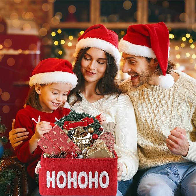 INough Christmas Gift Basket, Large Red Empty Storage Basket with Handle, Holiday Organizer for Toys, Gifts, Baby Items and Home Christmas Decorations