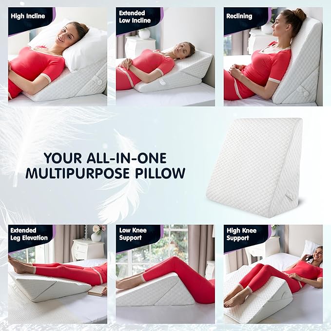 Wedge Pillow for Sleep Apnea, 12 Inch Adjustable Height Bed Wedge Pillow for Headboard, Gerd, Acid Reflux Relief, Snoring, and Post Surgery Recovery. Bed Pillow for Sitting Up in Bed