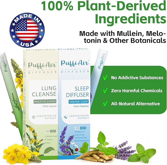 Herbal Diffuser Duo, Detox and Sleep Diffuser with Extracts of Mullein, Melatonin and Other Biotanicals, 100% Natural Swap - Up to 600 Uses (Varies by Usage), Day & Night Duo