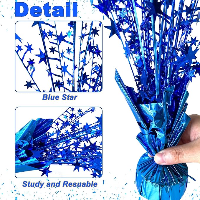 FUBININA 6 Pack Metallic Foil Spray Centerpiece Star Table Decoration Burst Glitter Tabletop Centerpieces for Birthday Christmas New Years Nye Wedding Graduation Holiday Party Supplies Decor, Blue