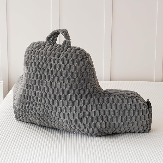 Yaoshuho Fluffy Reading Pillow for Sitting in Bed, Large Backrest Bed Pillow with Arms, Back Support Pillow for Lounging Bedrest, Dark Grey