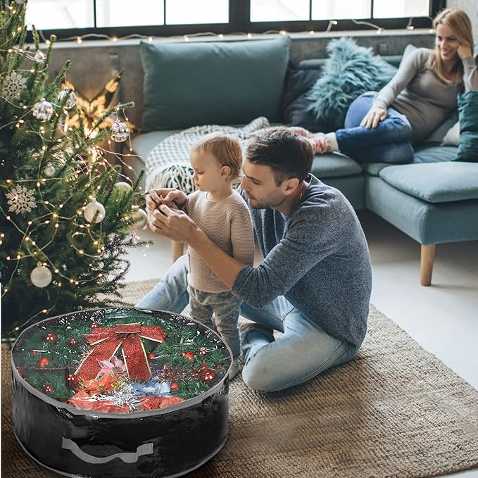 ProPik Christmas Wreath Storage Bag 30" - Garland Holiday Container with Clear Window - Tear Resistant Fabric - 2 Pack (30 Inch, Black)