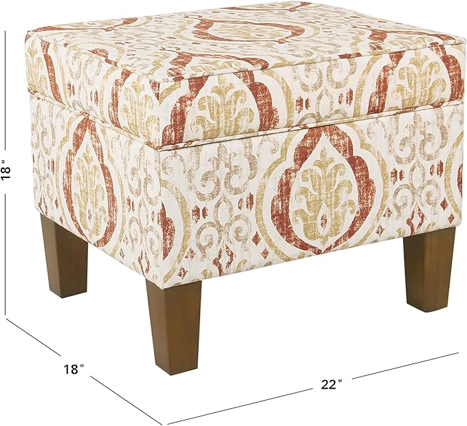 HomePop Square Ottoman - Burnt Orange and Cream Medallion