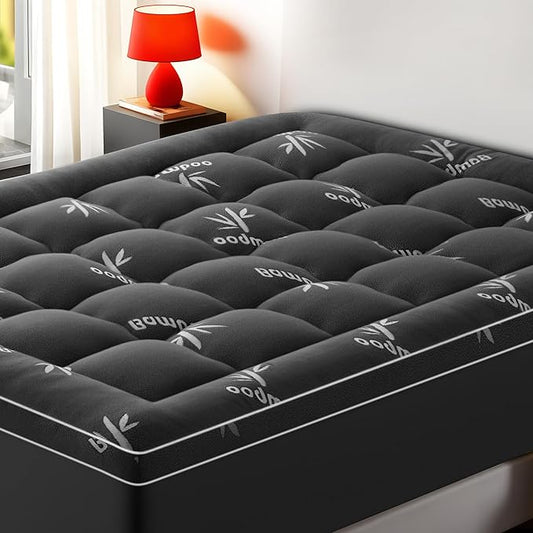 Mattress Topper Queen Size, Cooling Extra Thick Breathable Viscose Made from Bamboo Mattress pad, Soft Quilted Fitted Mattress Cover with 1000 GSM Down Alternative Fill (8-21”Deep Pocket) Dark Gray