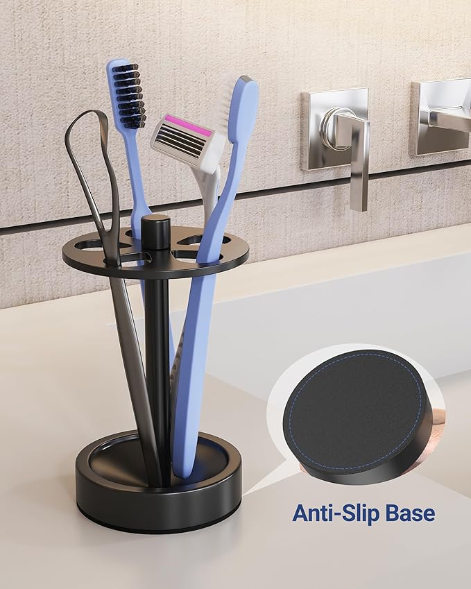 Black Toothbrush Holder Stand for Bathroom, Small Tooth Brush Holder Storage Organizer for Kids, Modern Cute Vanity Countertop Accessories Decor for Farmhouse Dorm