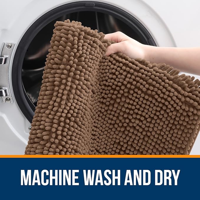 OLANLY Bathroom Rugs 34x21, Extra Soft Absorbent Chenille Bath Rugs, Rubber Backing Quick Dry, Machine Washable Bath Mats for Bathroom Floor, Tub and Shower, Home Decor Accessories, Mocha