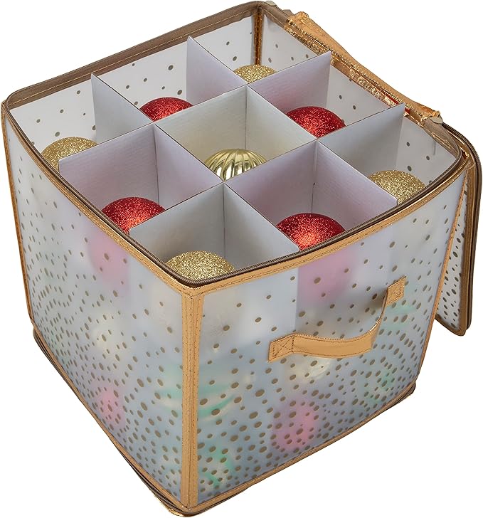 Simplify 27-Count Ornament Organizer| Gold | Holds 27 Ornaments | Christmas Storage | Light Weight | Dimensions: 12.2 x 12.2 X 12.2 | Easy Carry Handles