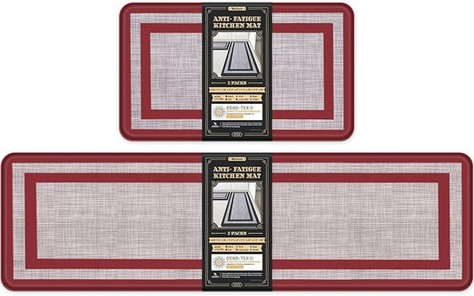 Mattitude Kitchen Mats Set of 2 Cushioned Rugs 0.47 inch Thick Anti-Fatigue Mats for Kitchen Floor,Waterproof Non-Slip Mats and Rugs Set for Office,Floor,Laundry 17.3"×29"+17.3"×59",Red