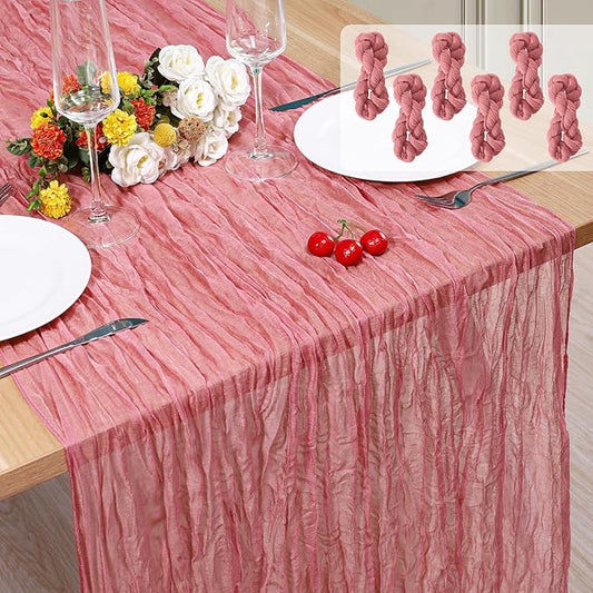 6 Pack Cheesecloth Table Runner 10Ft Christmas Gauze Boho Table Runners for Wedding Decor Bridal Shower Decorations Baby Shower Party(35" x 120")