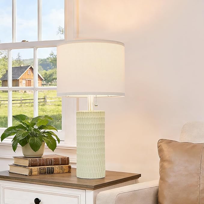 Reaketon Table Lamps for Living Room Set of 2, Ceramic Table Lamps for Bedroom, 20" Modern Lamps for Night Stands, Light Green