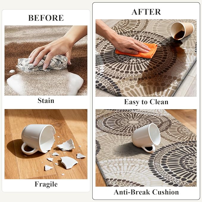 HEBE Anti Fatigue Kitchen Rugs Sets of 2, Non Slip Kitchen Mats for Floor, Waterproof Cushioned Comfort Standing Carpet for Kitchen Sink, Home Office, Laundry Room