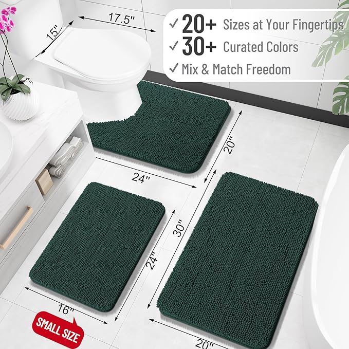 OLANLY Bathroom Rugs 34x21, Extra Soft Absorbent Chenille Bath Rugs, Rubber Backing Quick Dry, Machine Washable Bath Mats for Bathroom Floor, Tub and Shower, Home Decor Accessories, Blackish Green