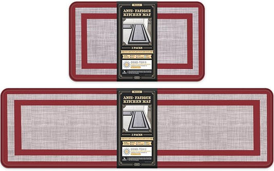 Mattitude Kitchen Mats Set of 2 Cushioned Rugs Anti-Fatigue Mats for Kitchen Floor,Waterproof Non-Slip Mats and Rugs Set for Office,Floor,Laundry 17.3"×29"+17.3"×59",Red