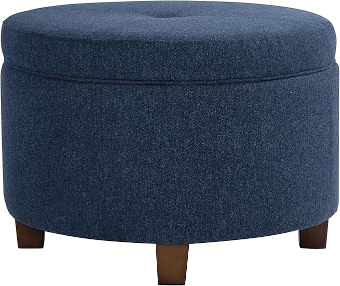 HomePop Large Round Storage Ottoman - Blue Woven Fabric