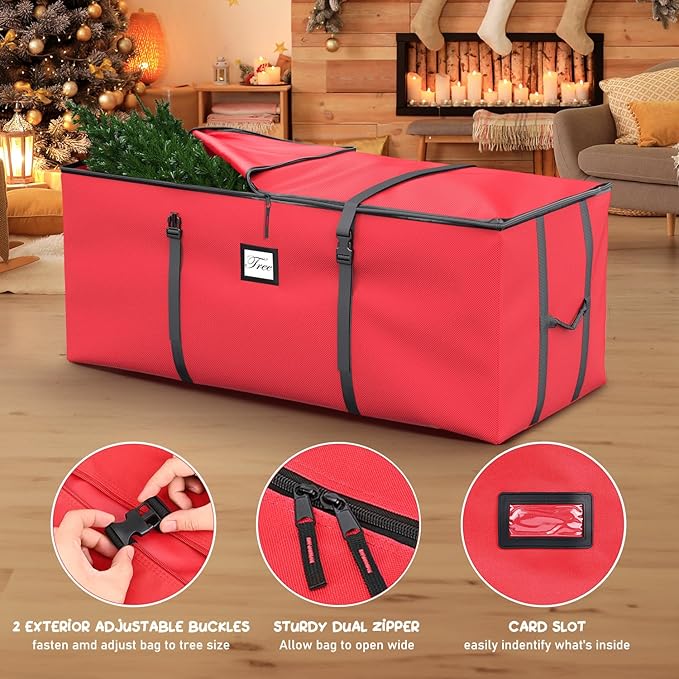 Mrrihand Christmas Tree Storage Bag, Large Artificial Christmas Tree, 9 Ft Anti-Tear Heavy-Duty 600D Oxford Cloth Christmas Tree Storage Box with Handles, Christmas Tree Storage Container (Red)