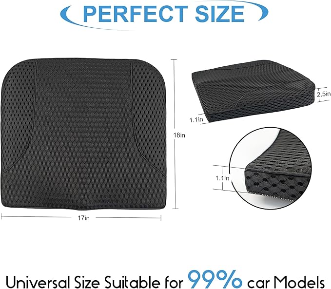 Lofty Aim Car Seat Cushion, Comfortable Memory Foam Seat Pillow for Driving, Sciatica-Back Pain Relief, Cushion for Car-Truck, Office, Wheelchair - Mesh Black