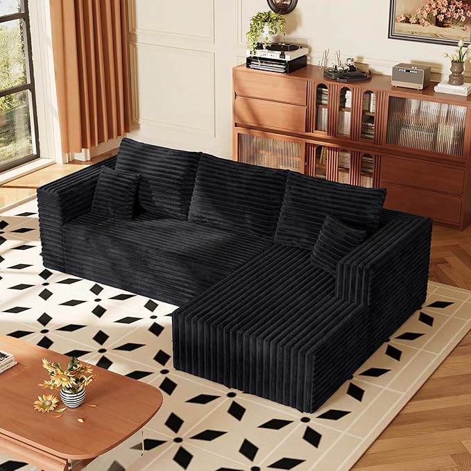 92.5" Cloud Sectional Couch with L-Shape Chaise, Modern Corduroy Boneless Couch for Living Room,Memory Foam Sofa with Deep Seat,No Assembly Required Washable Covers | Modern Corduroy, Boneless, Compressed in a Box, No Assembly Required